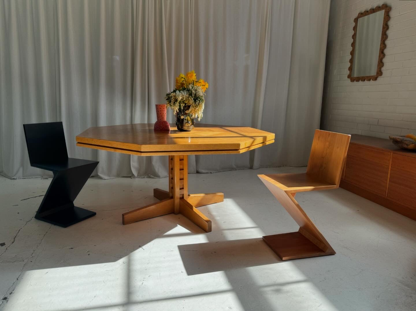 Restored Vintage Octagonal Wood Table