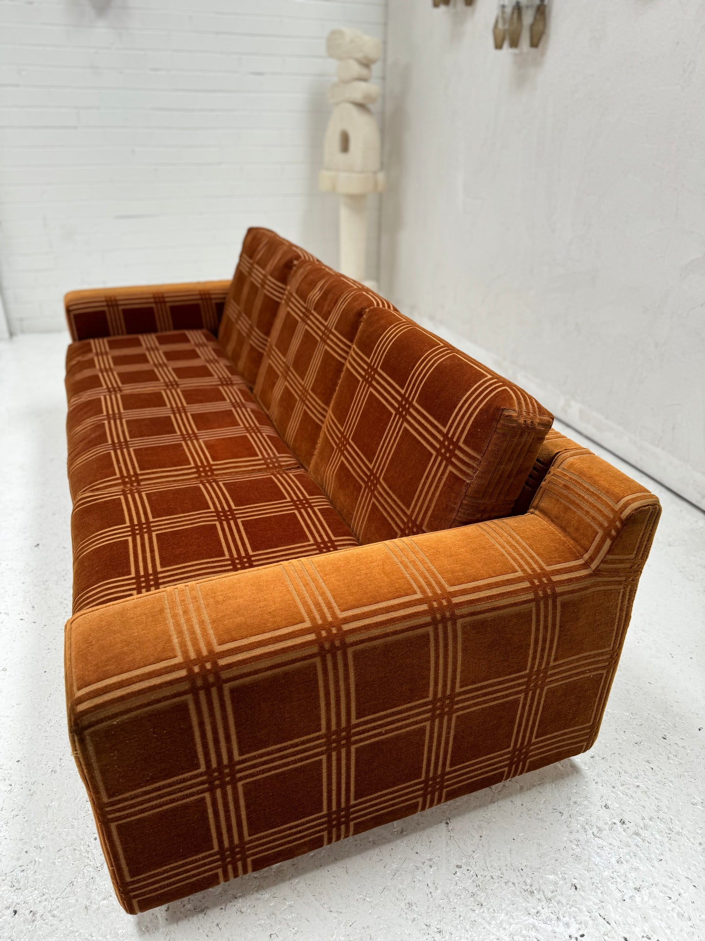 Vintage 3 Seater Sofa - Velvet Geometric Pattern