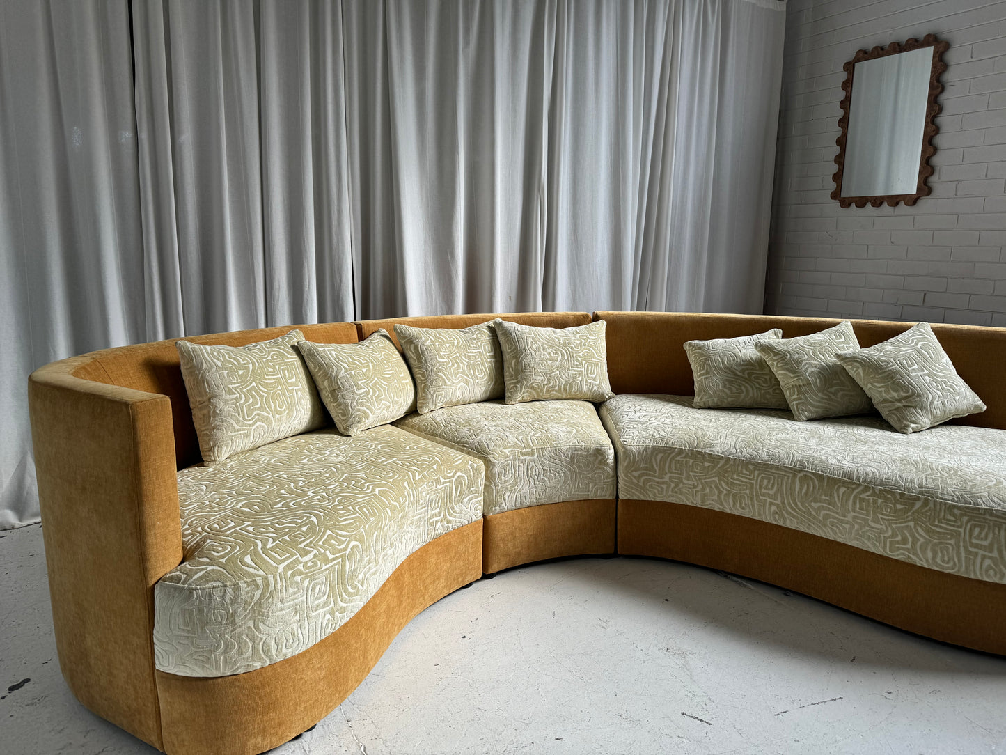 Bespoke Curved Patterned Mustard Sofa