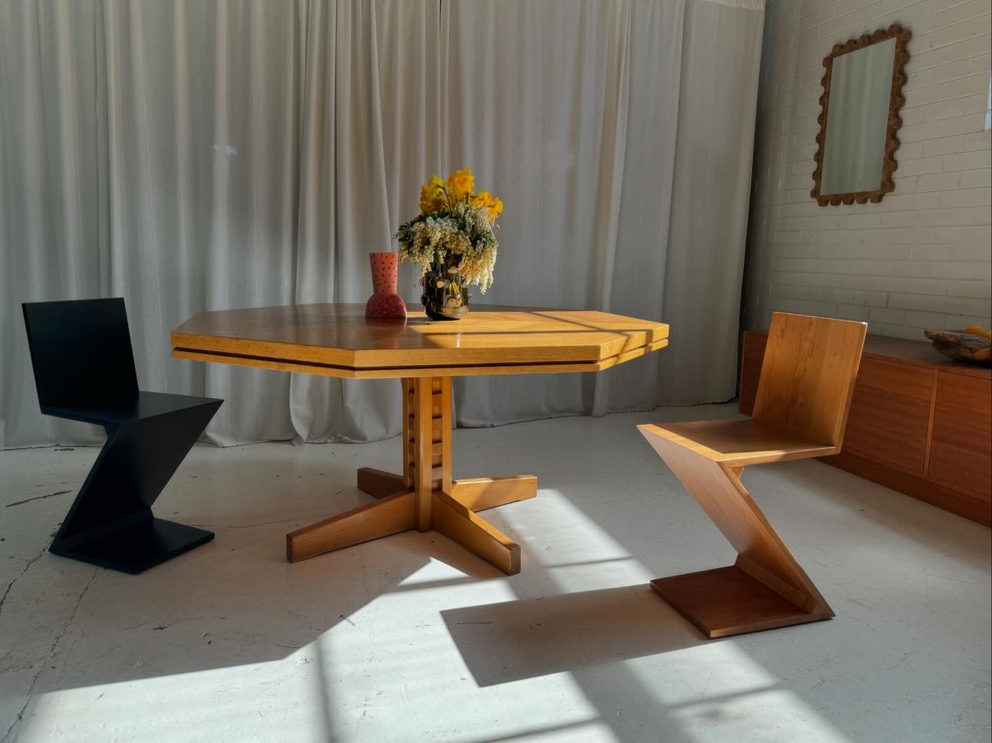 Restored Vintage Octagonal Wood Table