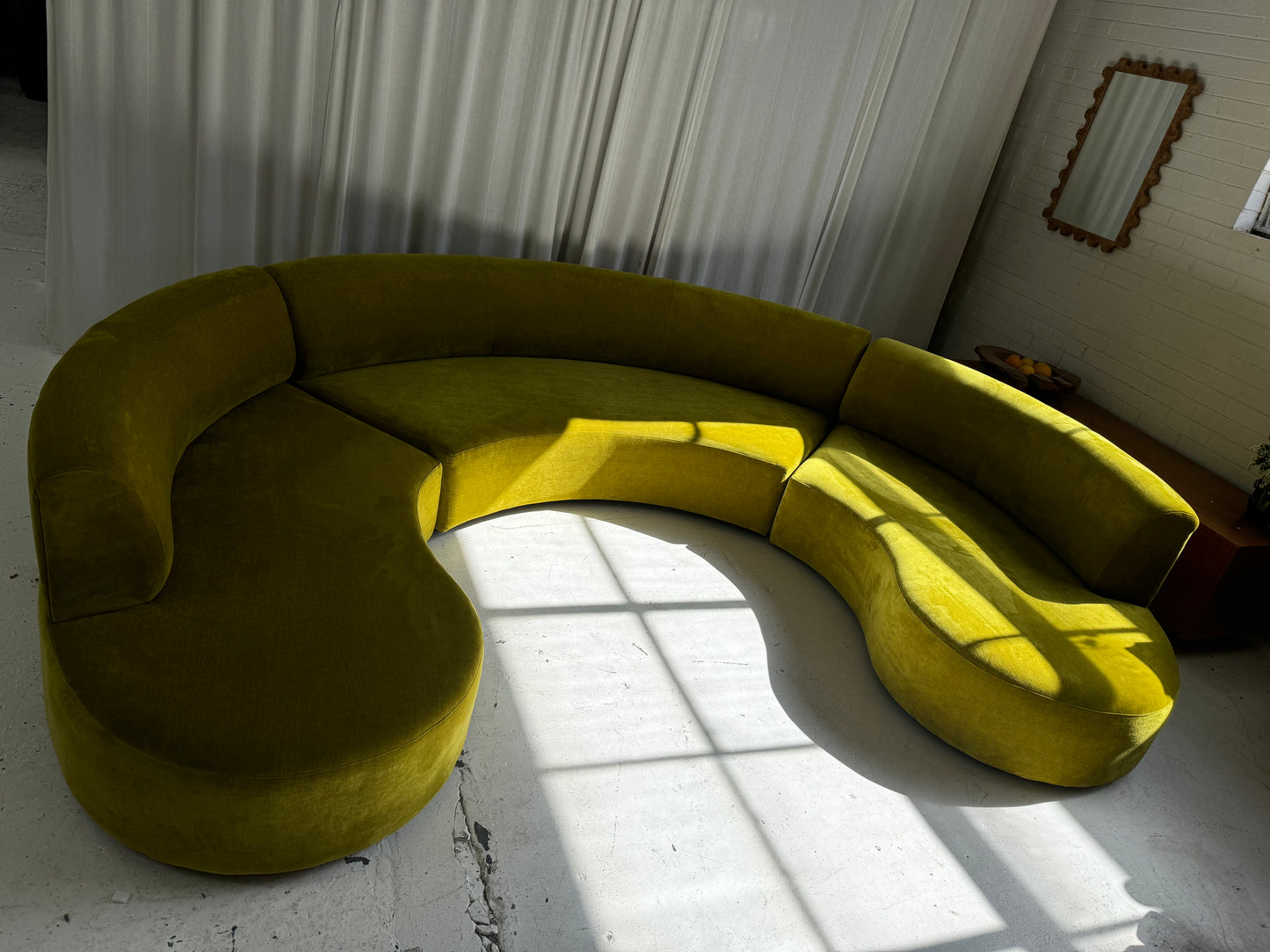 Large Chartruese Velvet Curvy Sofa Set