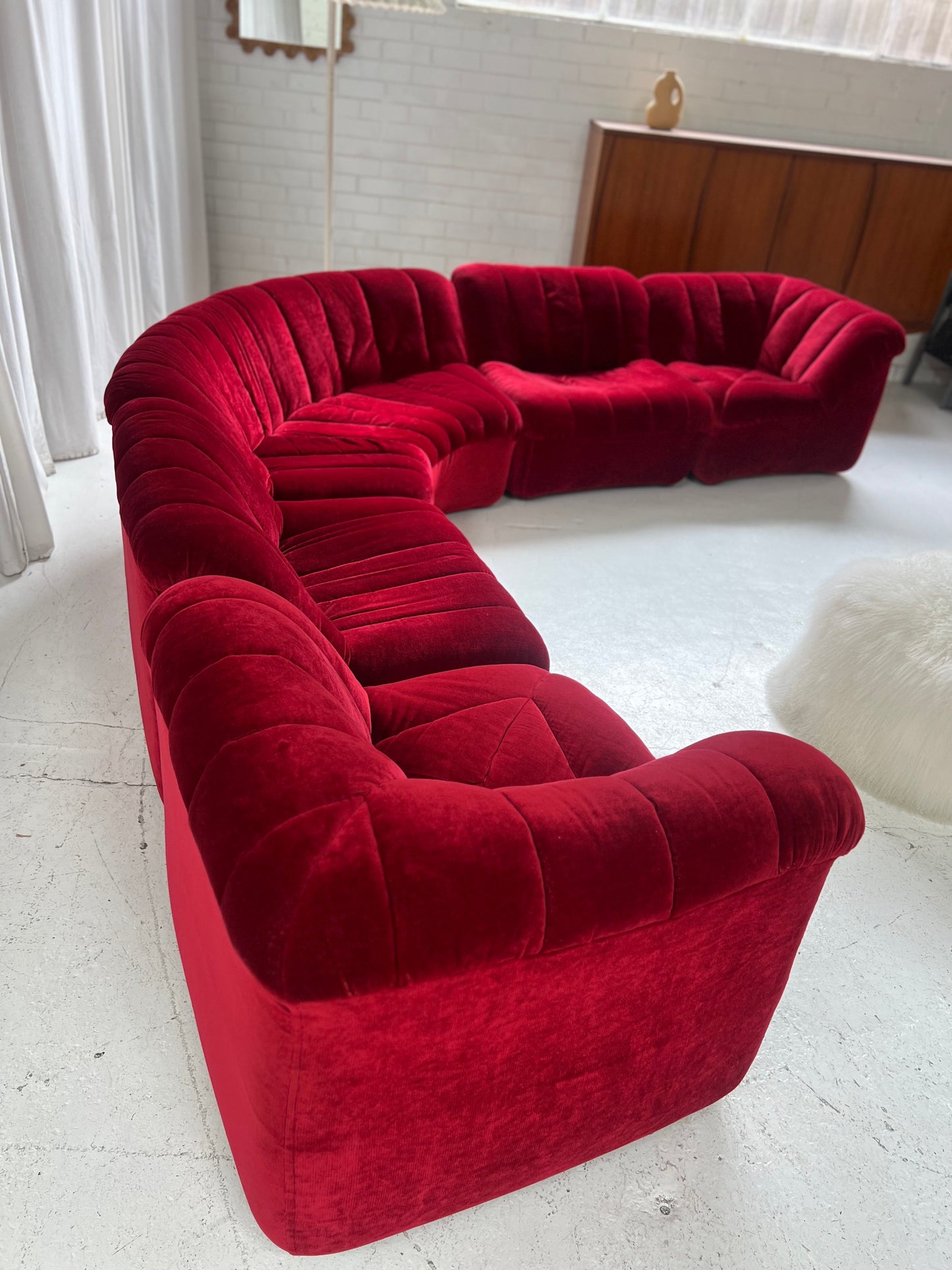 Vintage Featherston Numero Sofa Set - Ruby Velvet