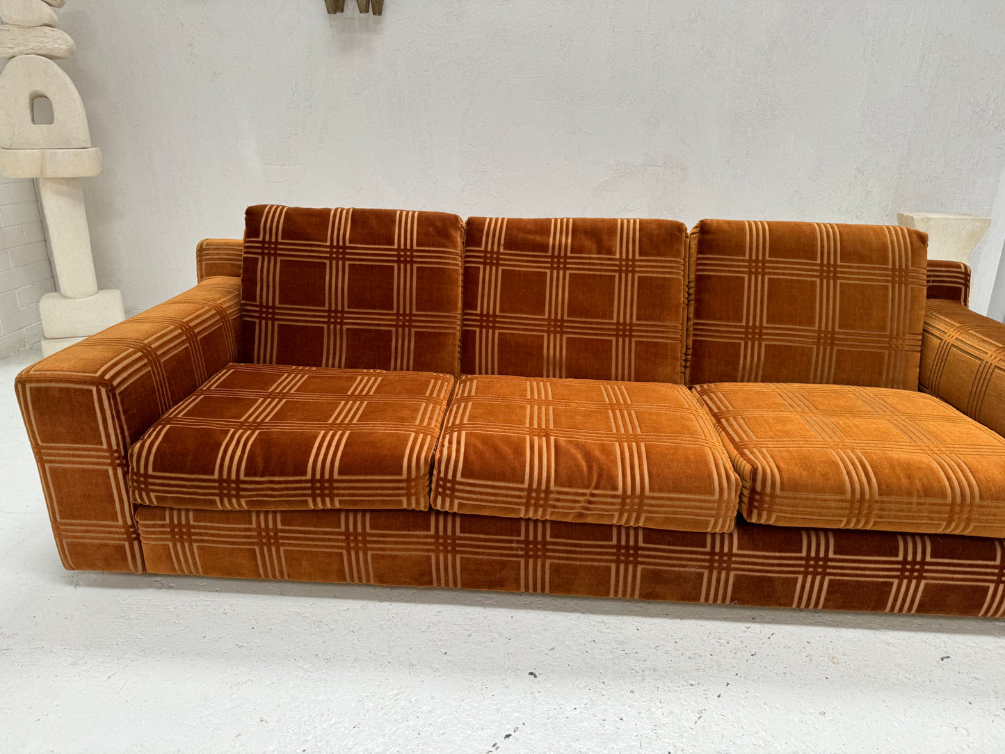 Vintage 3 Seater Sofa - Velvet Geometric Pattern