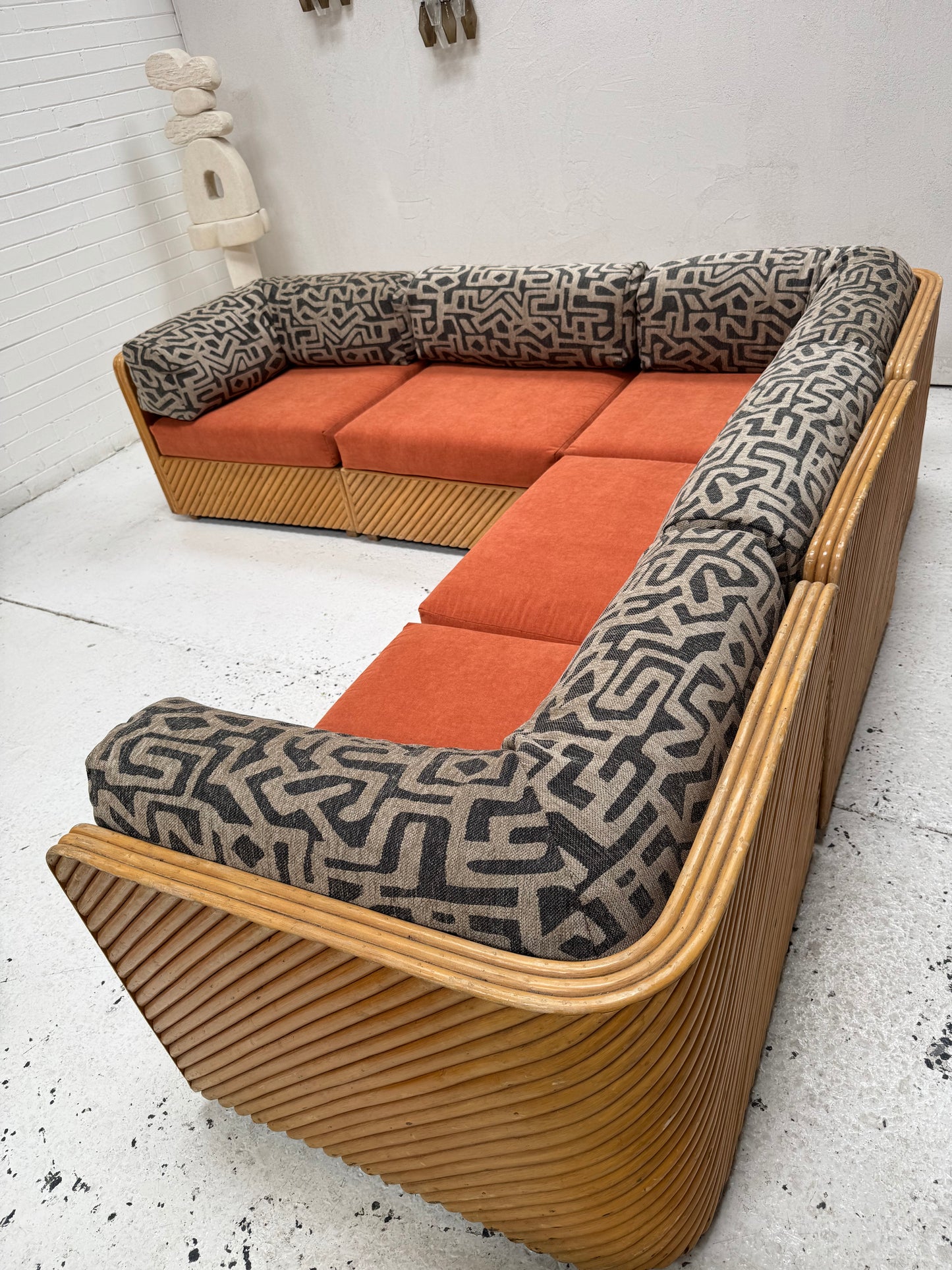 Restored Vintage Cane Modular Sofa