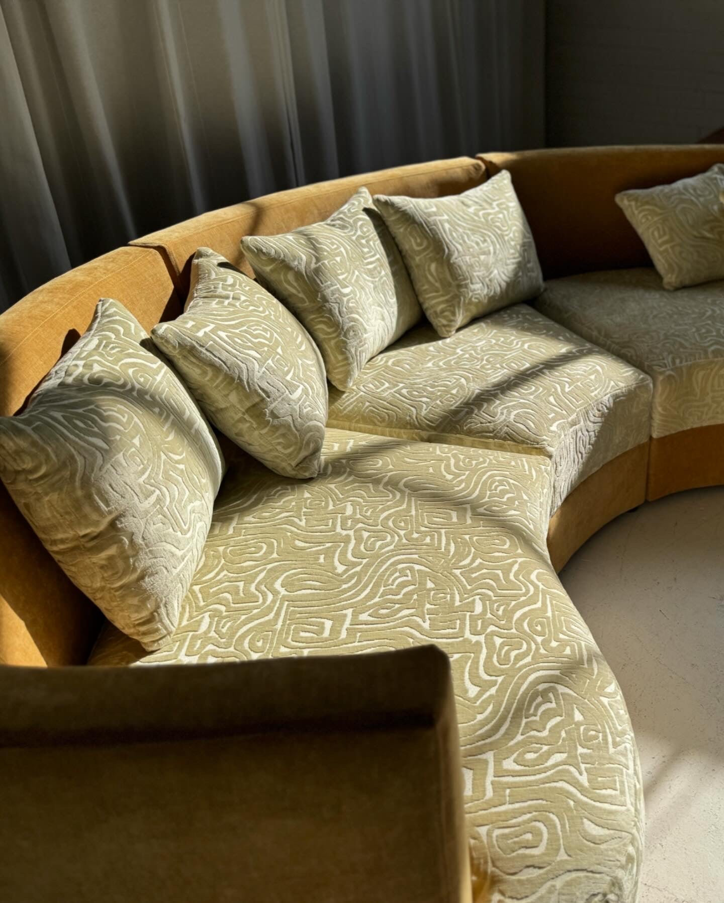 Bespoke Curved Patterned Mustard Sofa