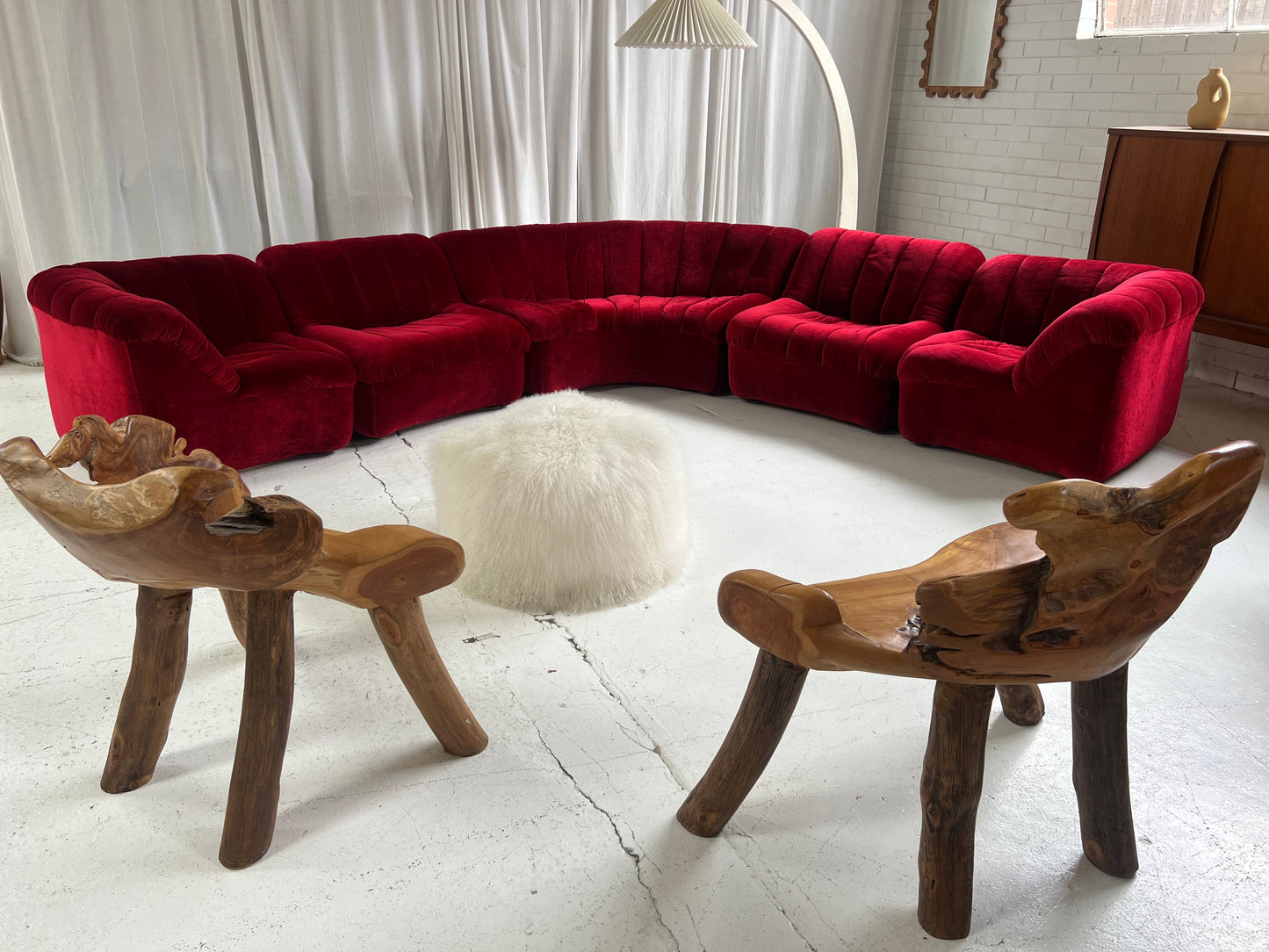 Vintage Featherston Numero Sofa Set - Ruby Velvet