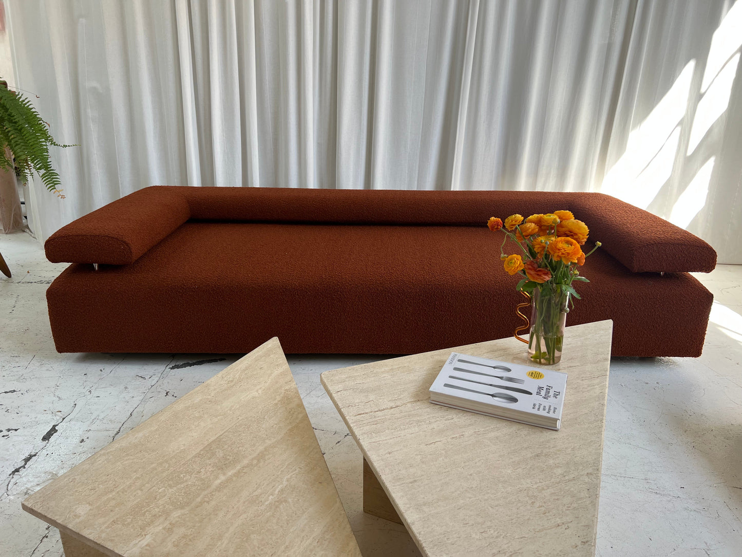 Two Piece Travertine Triangle Coffee Tables