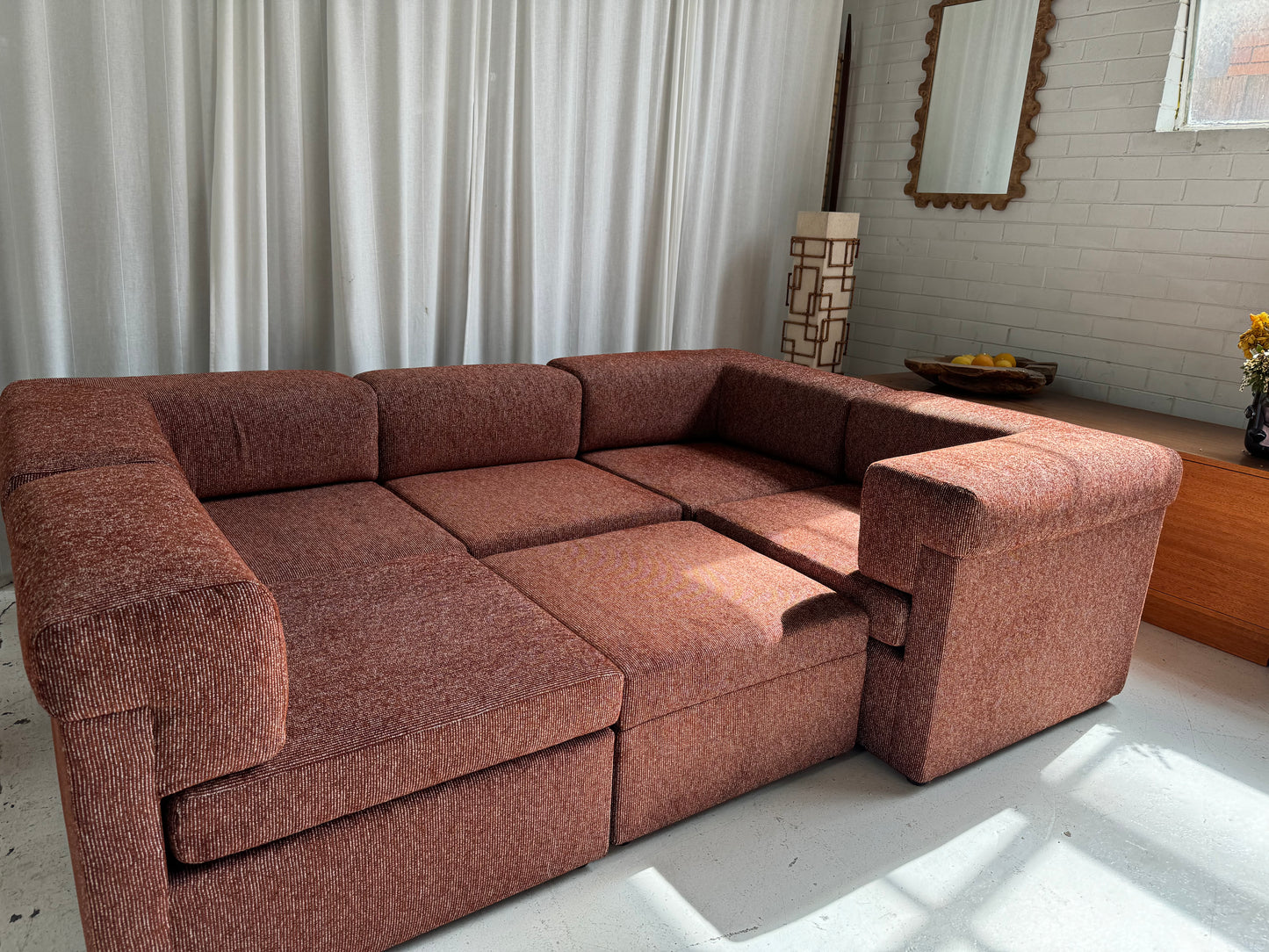 Restored 6 Piece Vintage Modular Sofa Set - Tweed Boucle