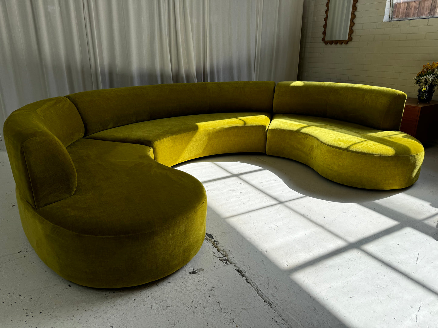 Large Chartruese Velvet Curvy Sofa Set