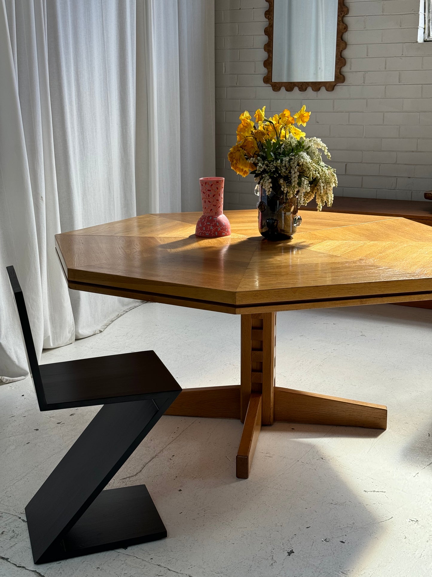 Restored Vintage Octagonal Wood Table