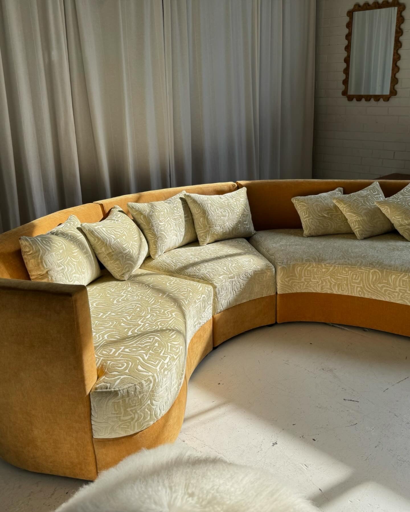 Bespoke Curved Patterned Mustard Sofa