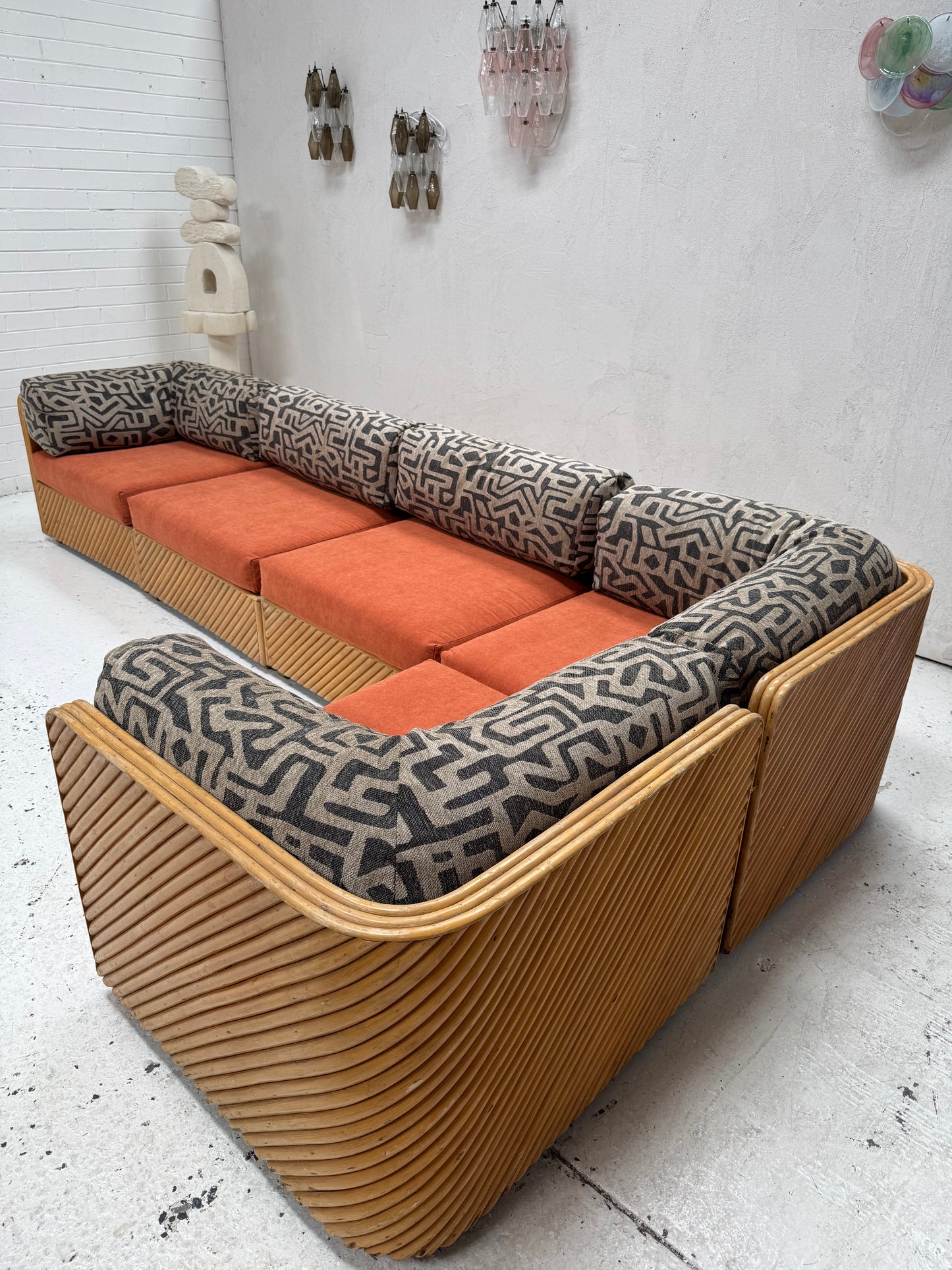 Restored Vintage Cane Modular Sofa