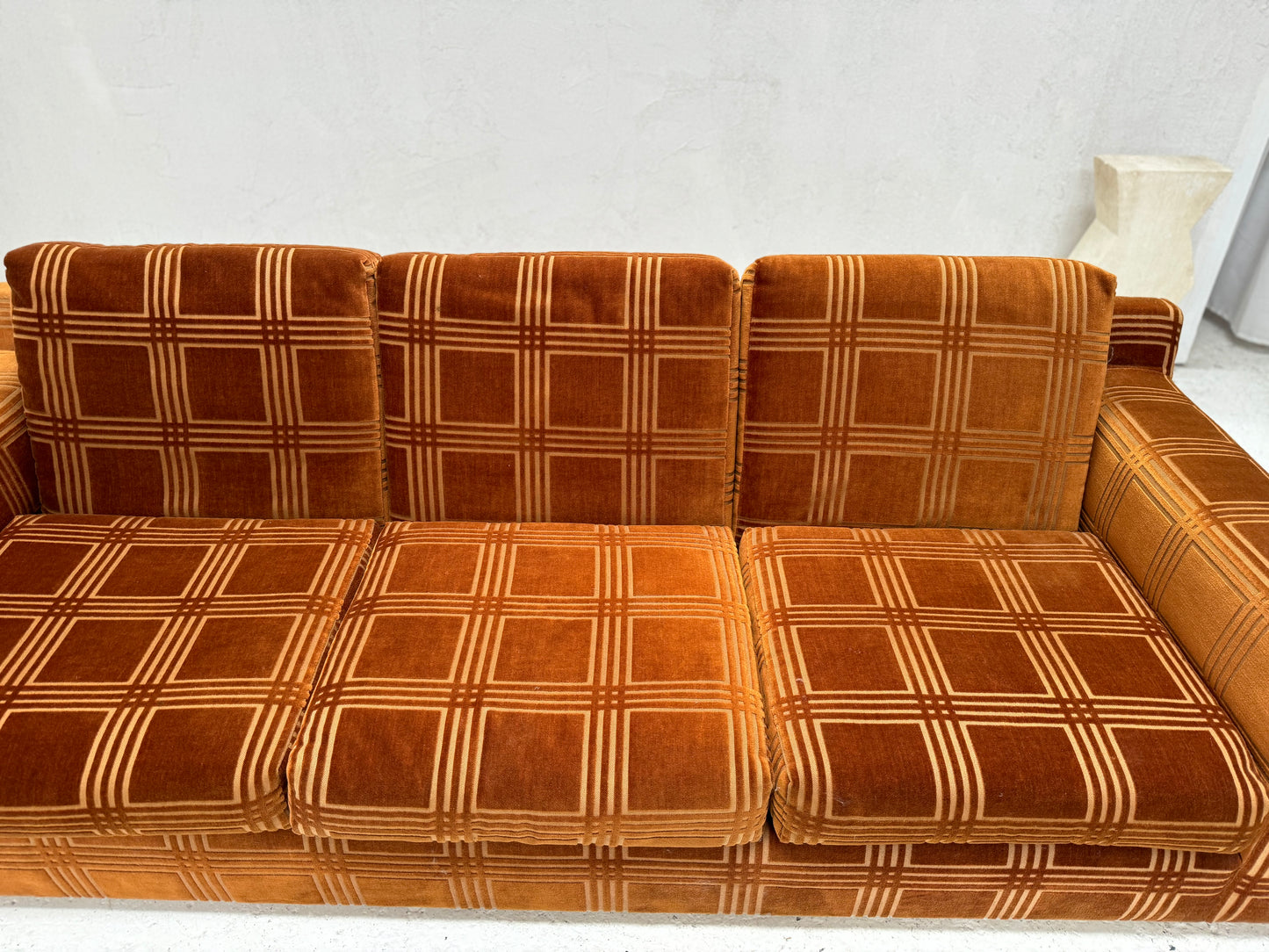 Vintage 3 Seater Sofa - Velvet Geometric Pattern