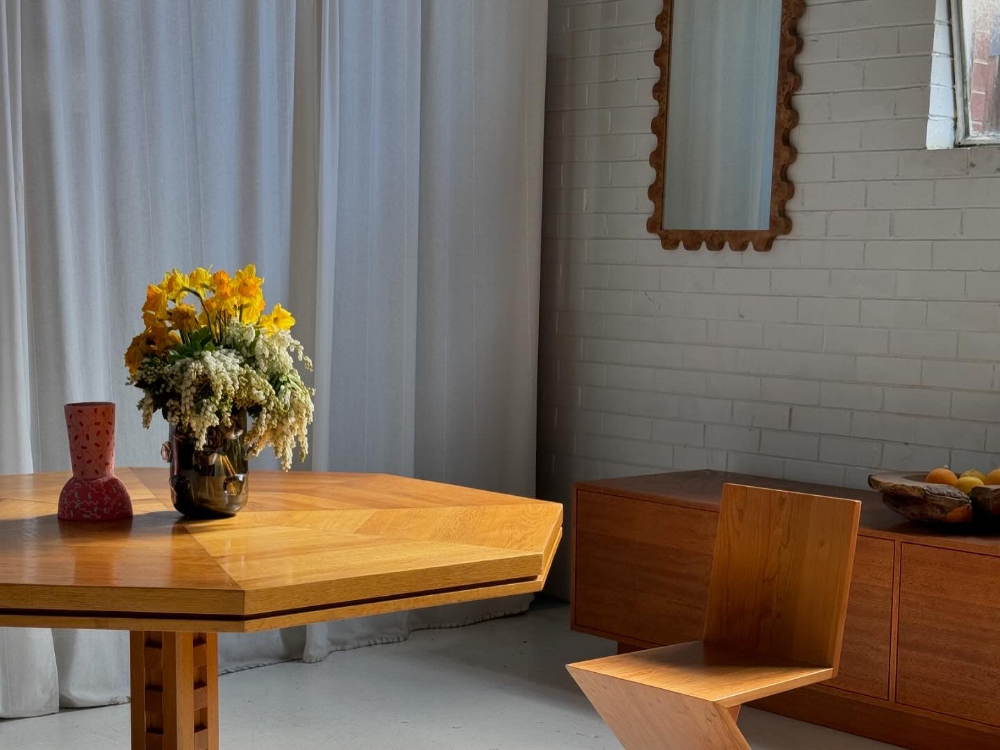 Restored Vintage Octagonal Wood Table