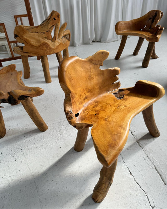 Burl Wood Sculptural Carved Chairs