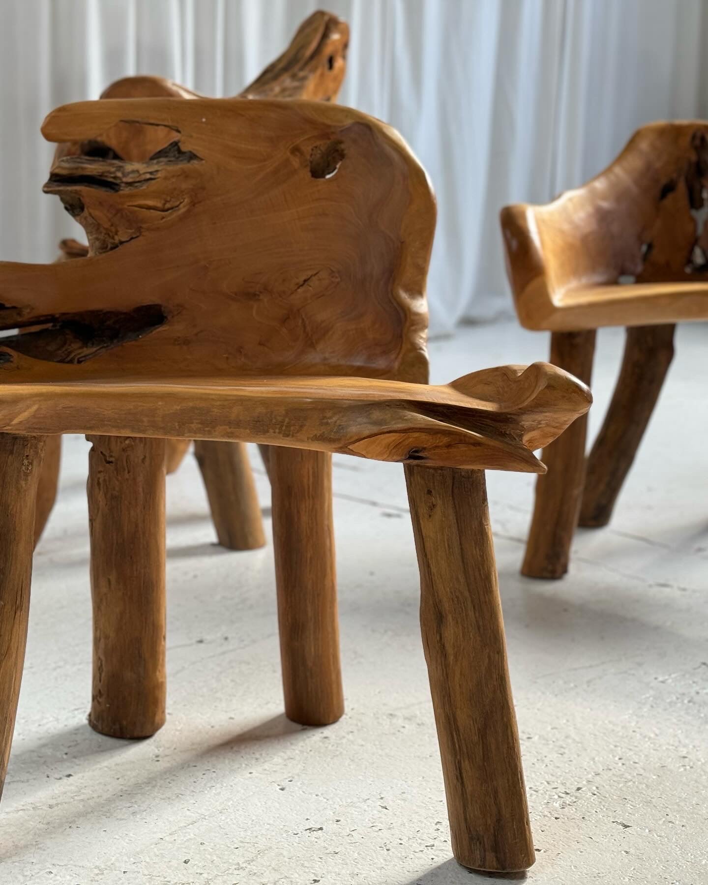 Burl Wood Sculptural Carved Chairs