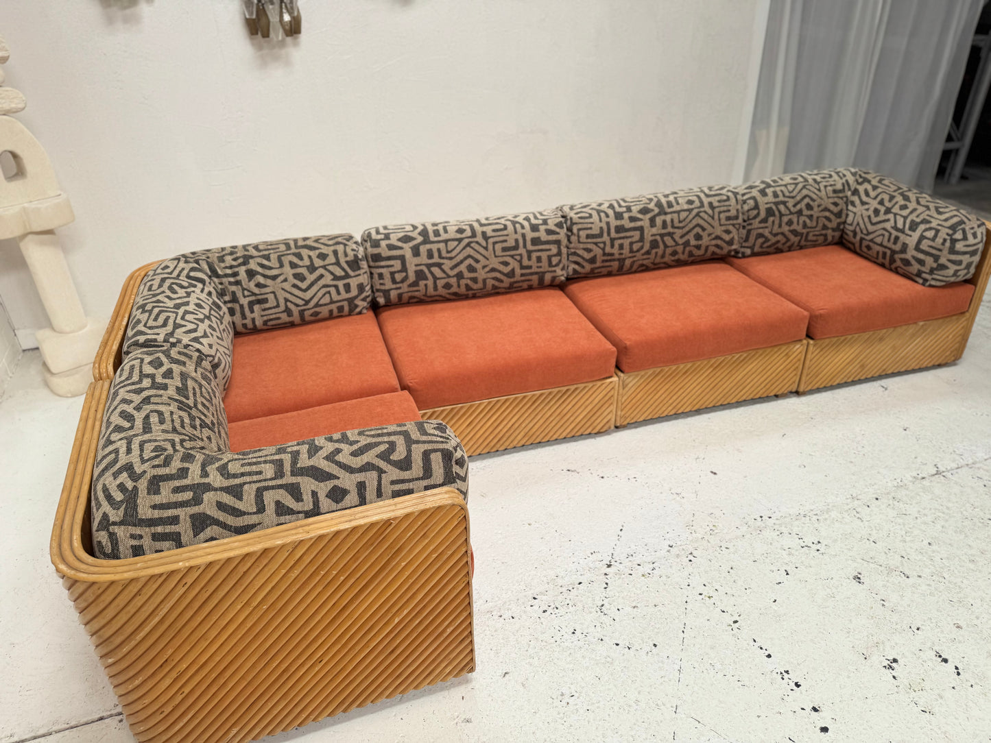 Restored Vintage Cane Modular Sofa