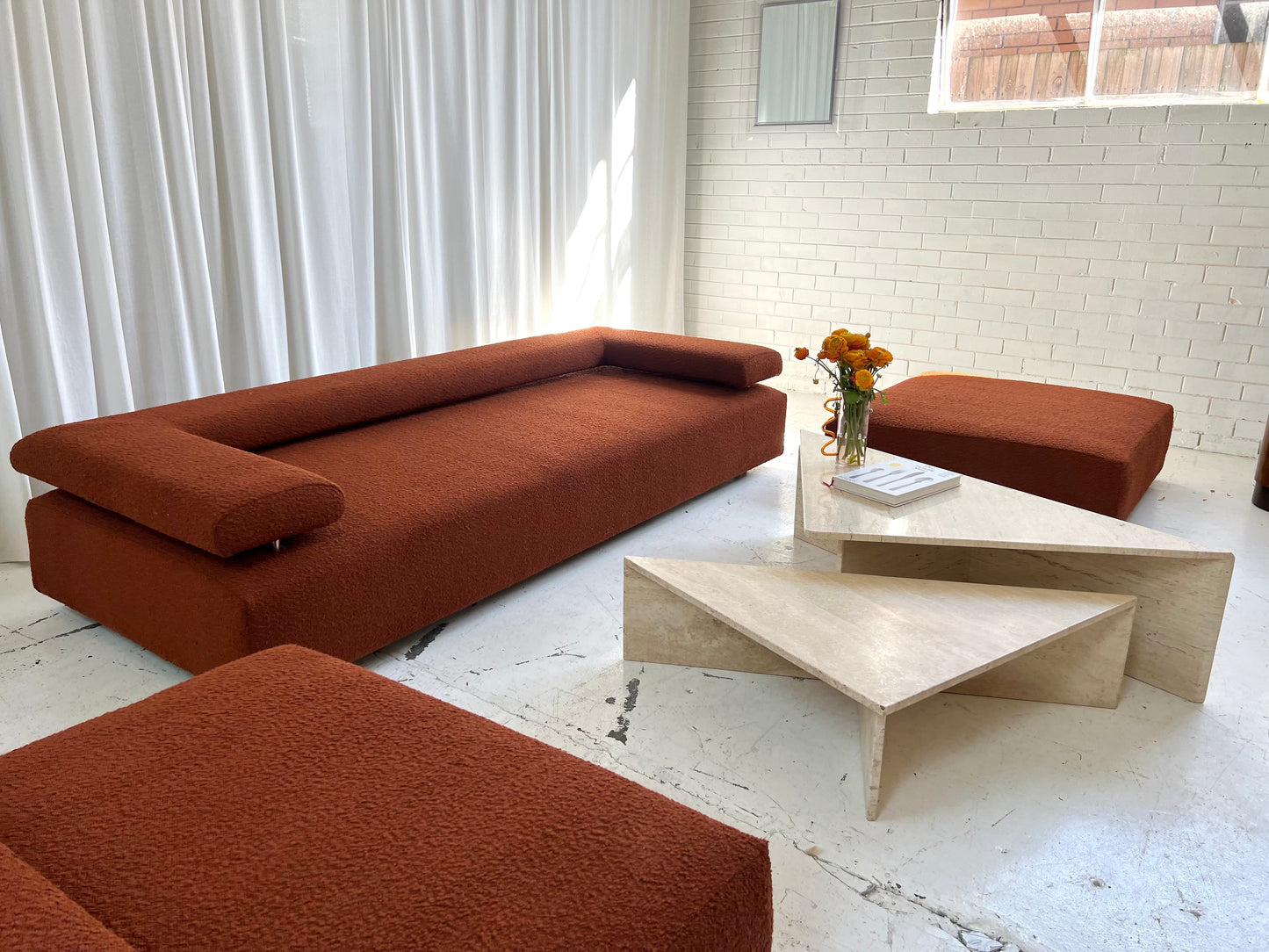 Two Piece Travertine Triangle Coffee Tables