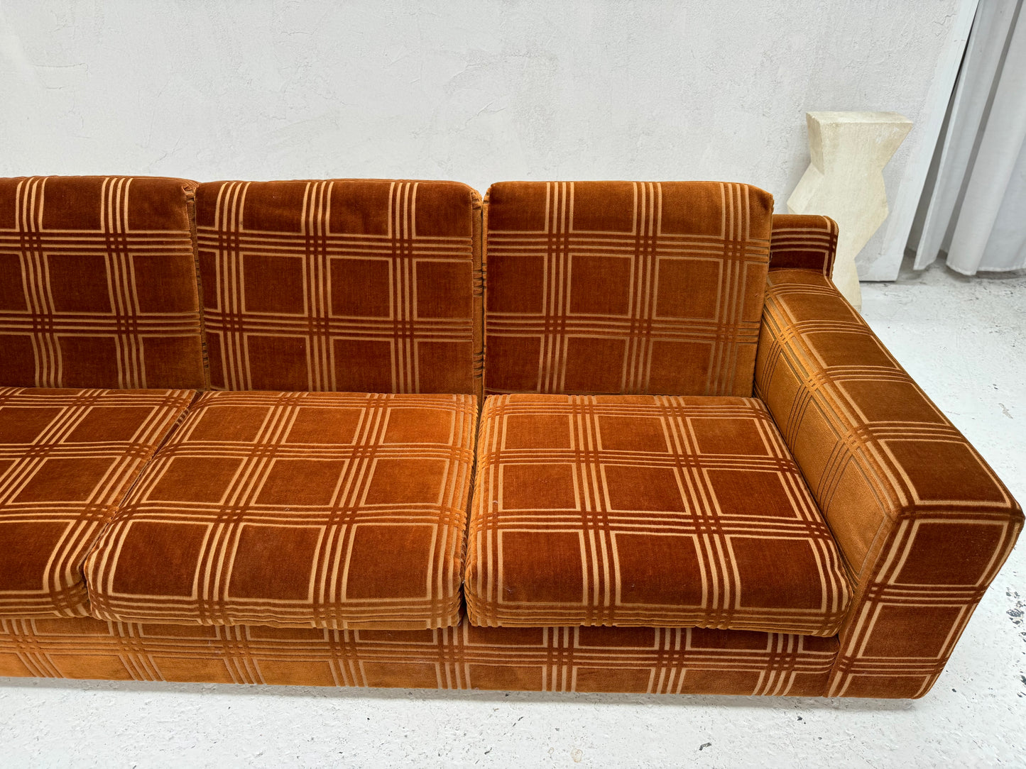 Vintage 3 Seater Sofa - Velvet Geometric Pattern