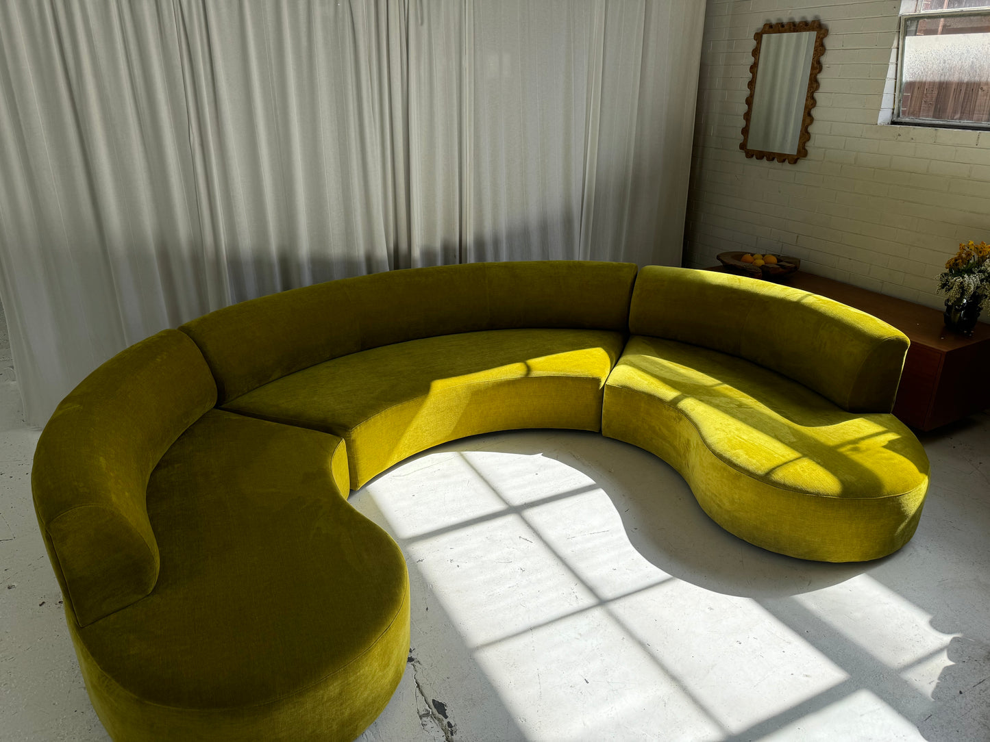 Large Chartruese Velvet Curvy Sofa Set