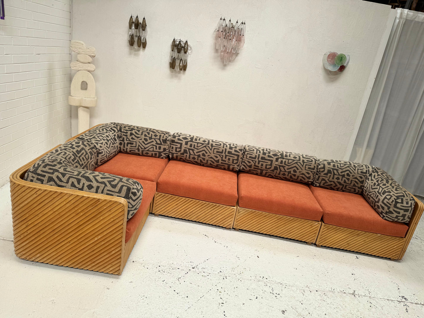 Restored Vintage Cane Modular Sofa