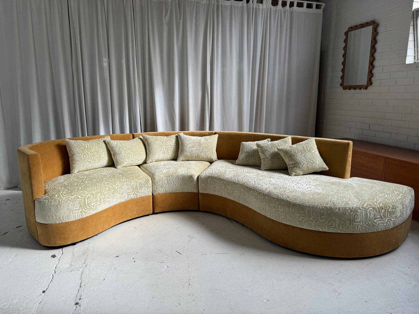 Bespoke Curved Patterned Mustard Sofa