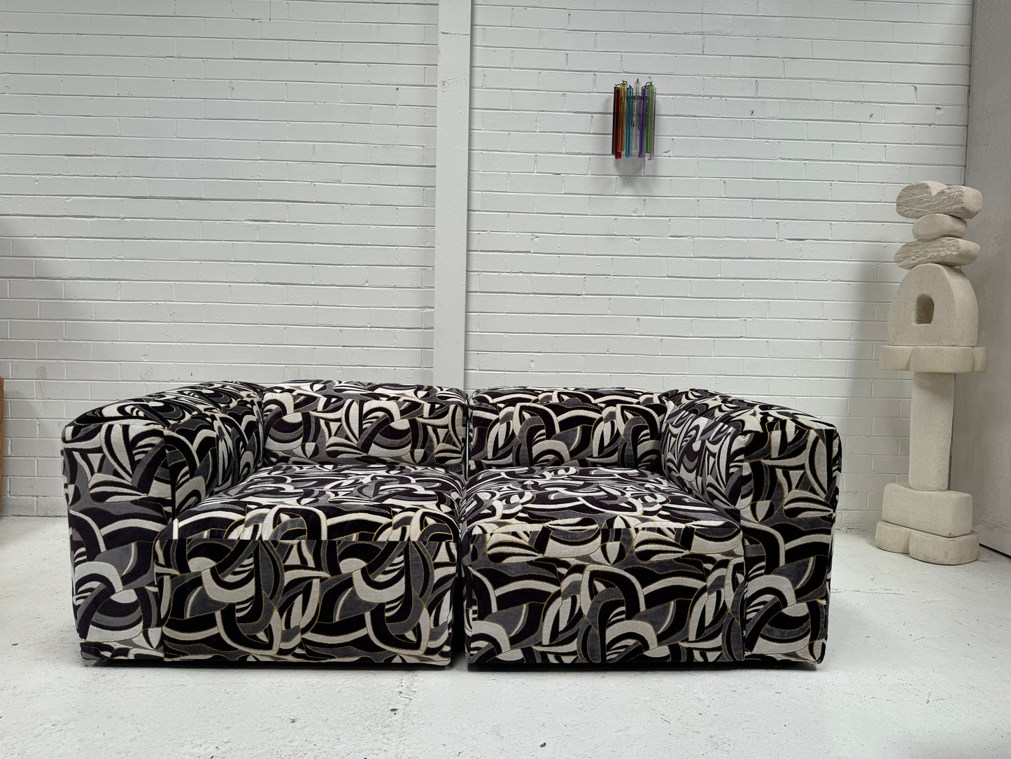 Custom Hay Mag Sofa Set - Navy Geometric Pattern