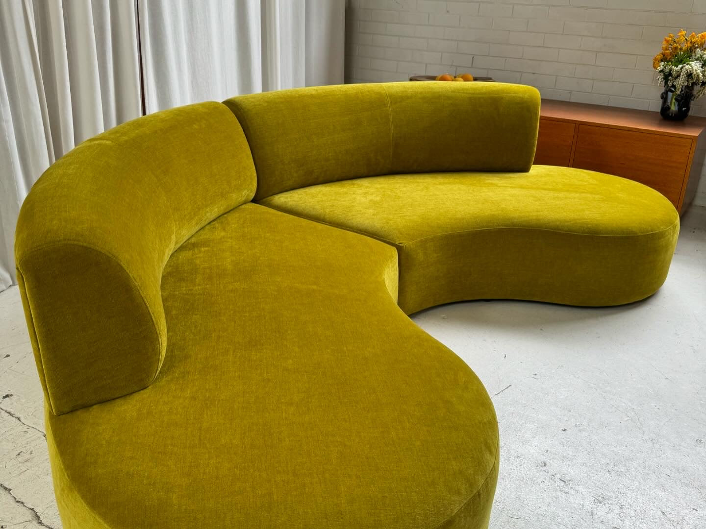 Large Chartruese Velvet Curvy Sofa Set