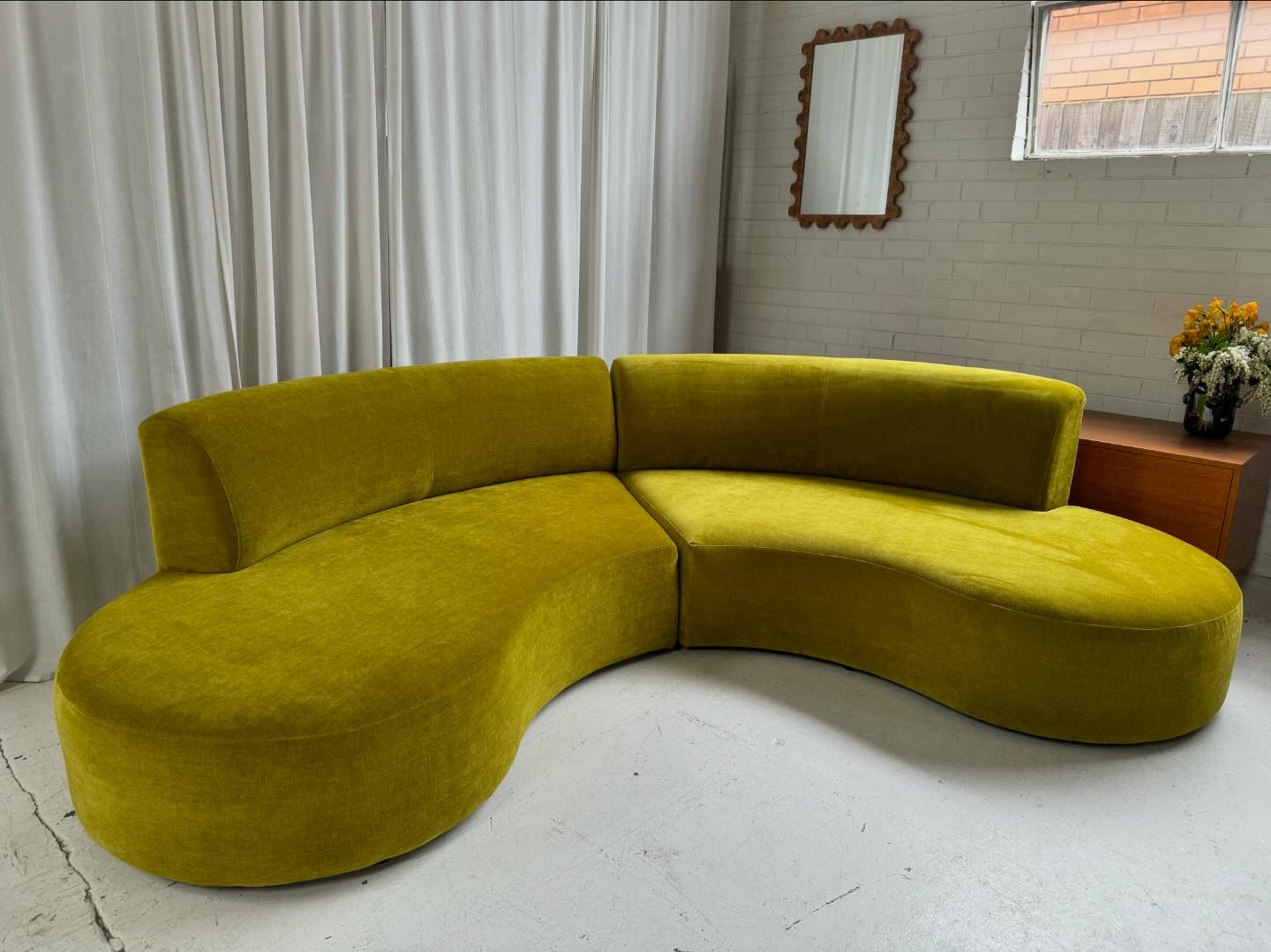 Large Chartruese Velvet Curvy Sofa Set