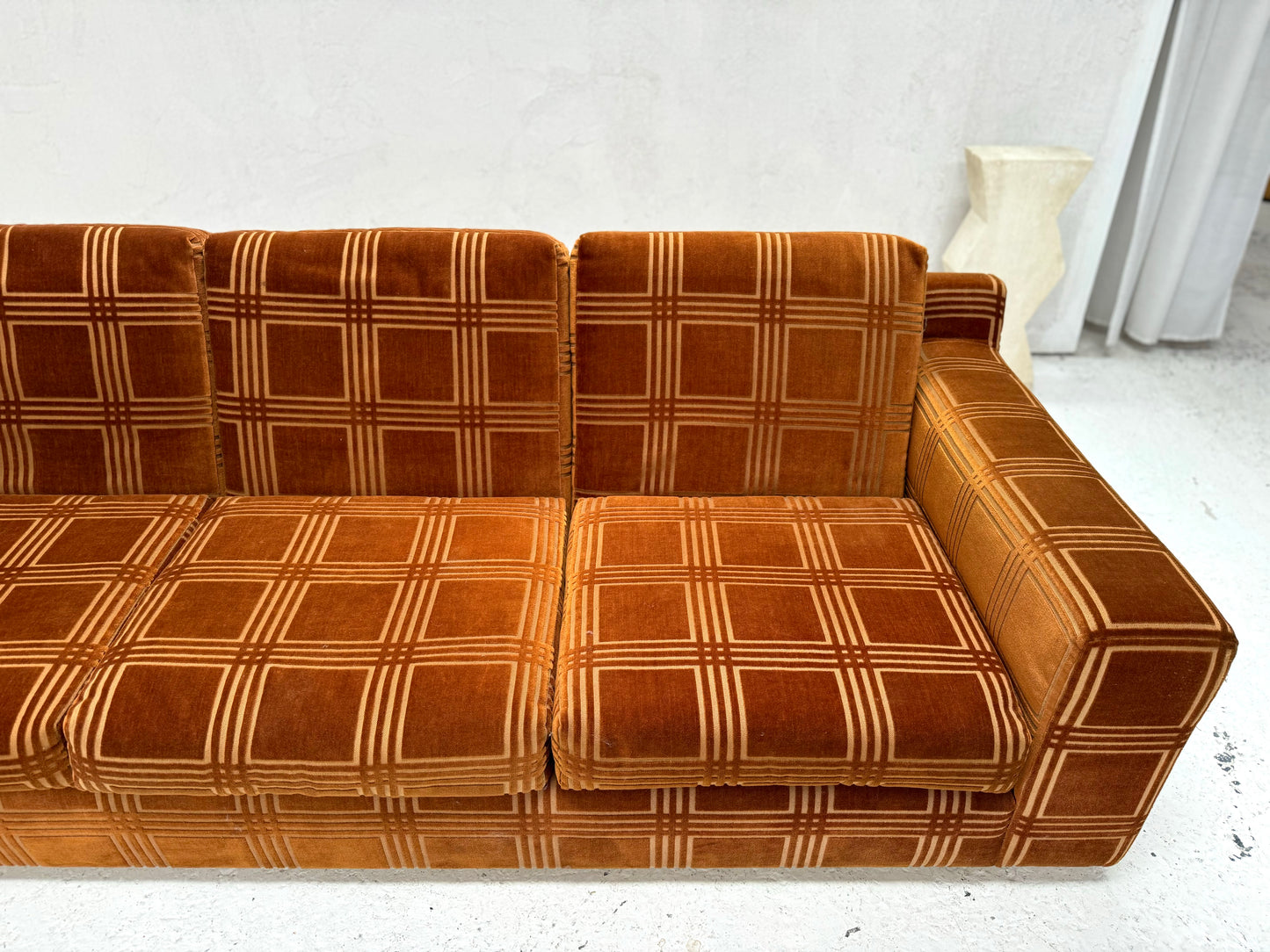 Vintage 3 Seater Sofa - Velvet Geometric Pattern