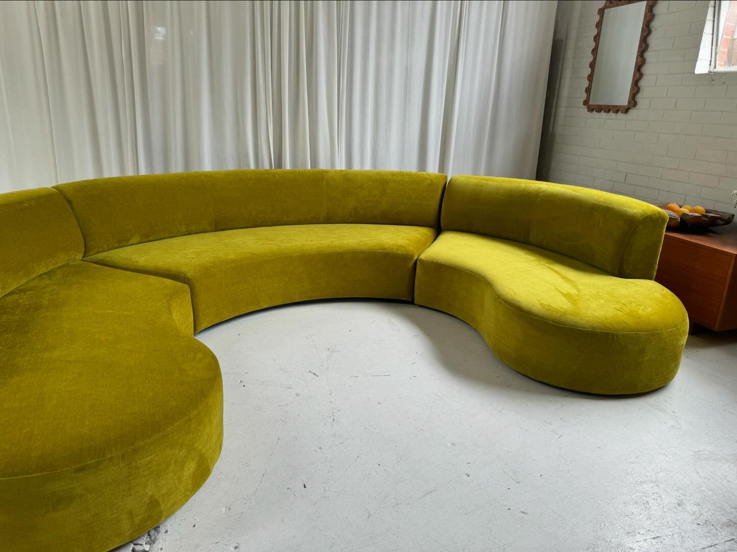 Large Chartruese Velvet Curvy Sofa Set