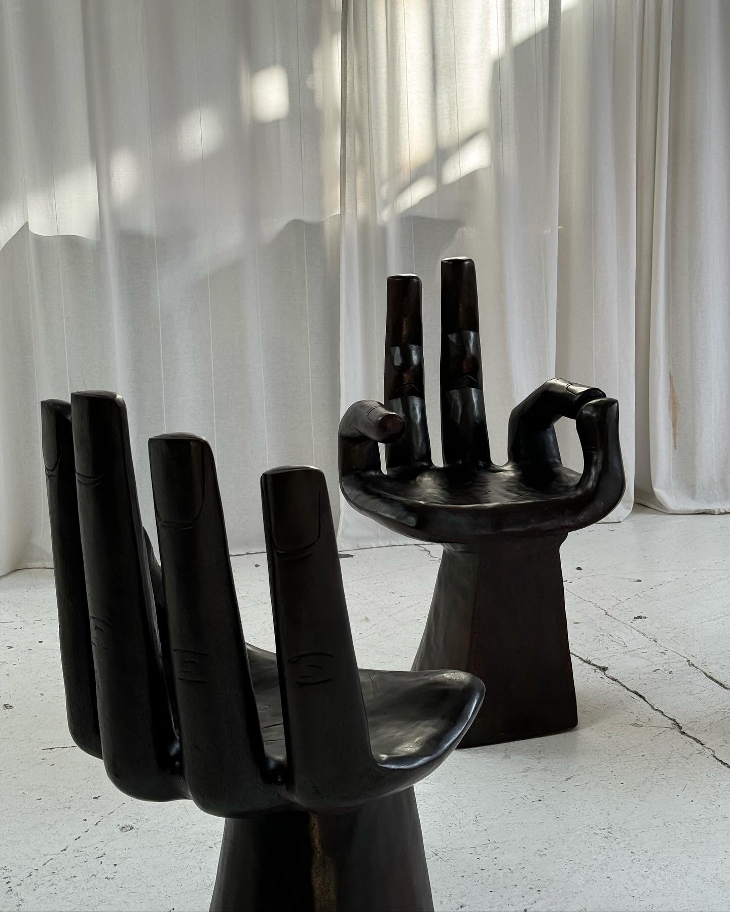 Sculptural Carved Wooden Hand Chairs