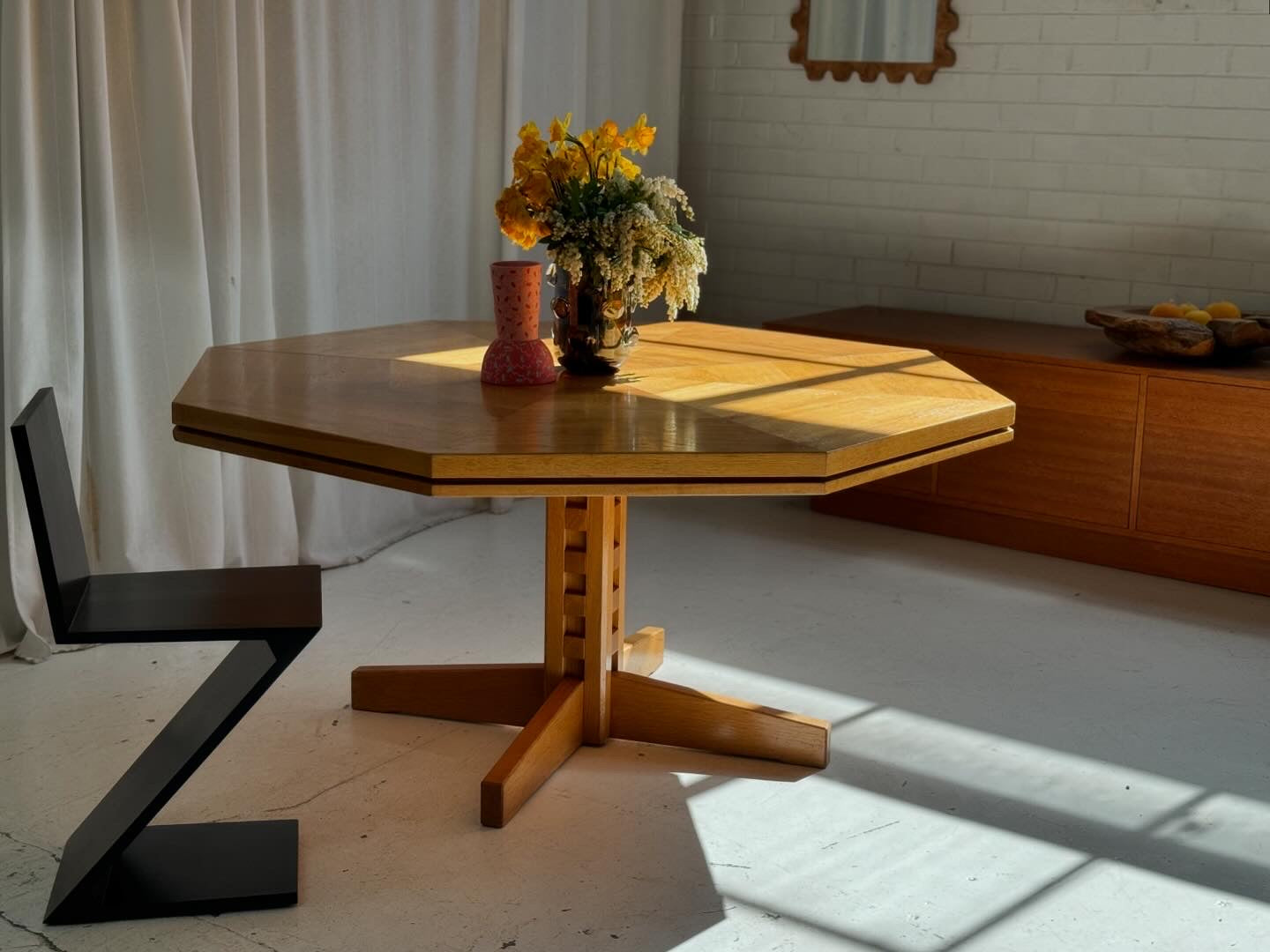 Restored Vintage Octagonal Wood Table