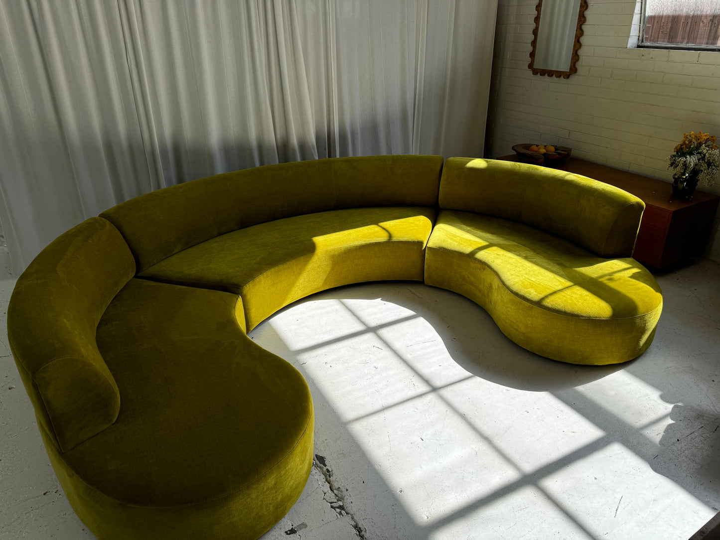 Large Chartruese Velvet Curvy Sofa Set