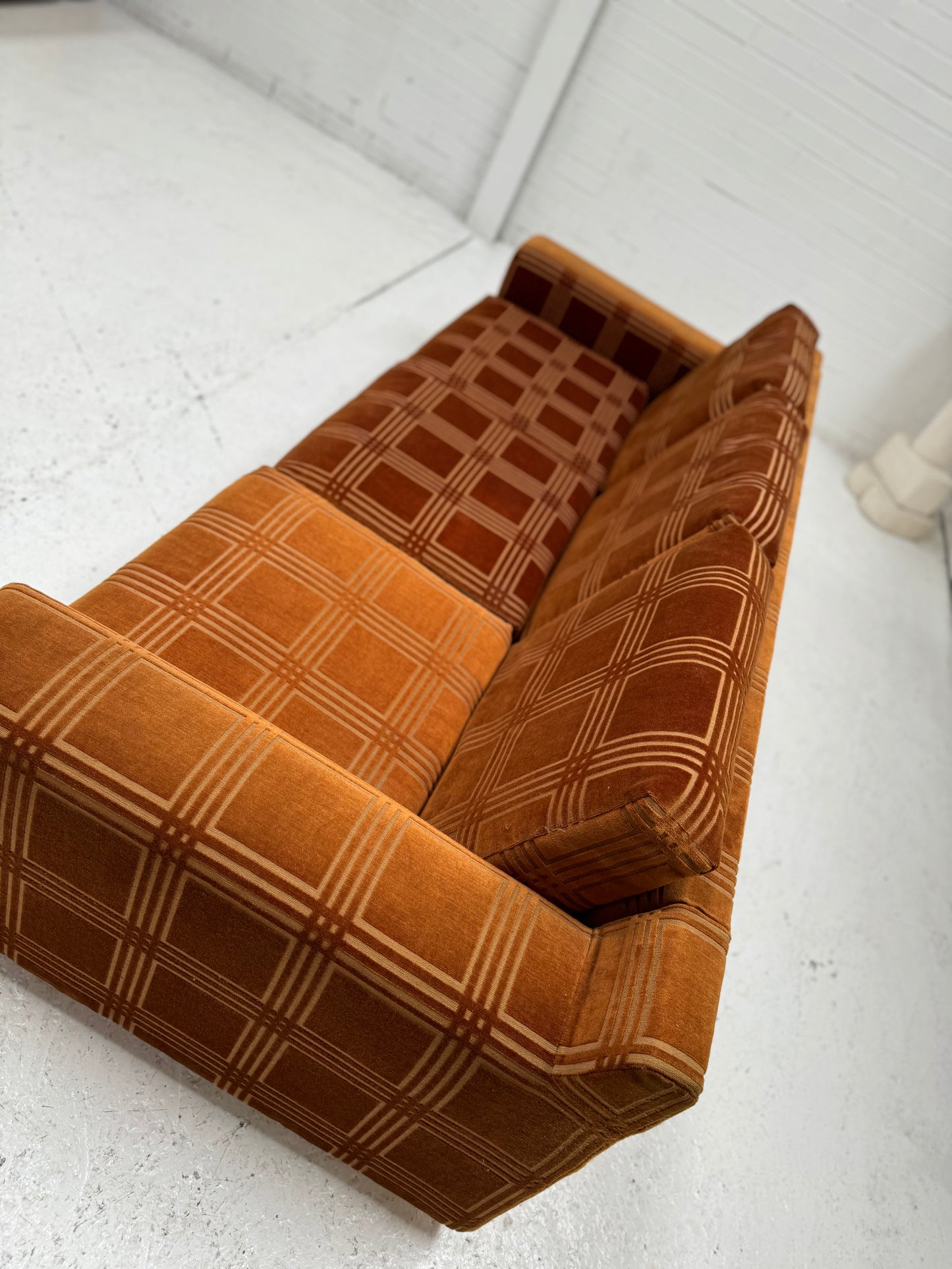 Vintage 3 Seater Sofa - Velvet Geometric Pattern