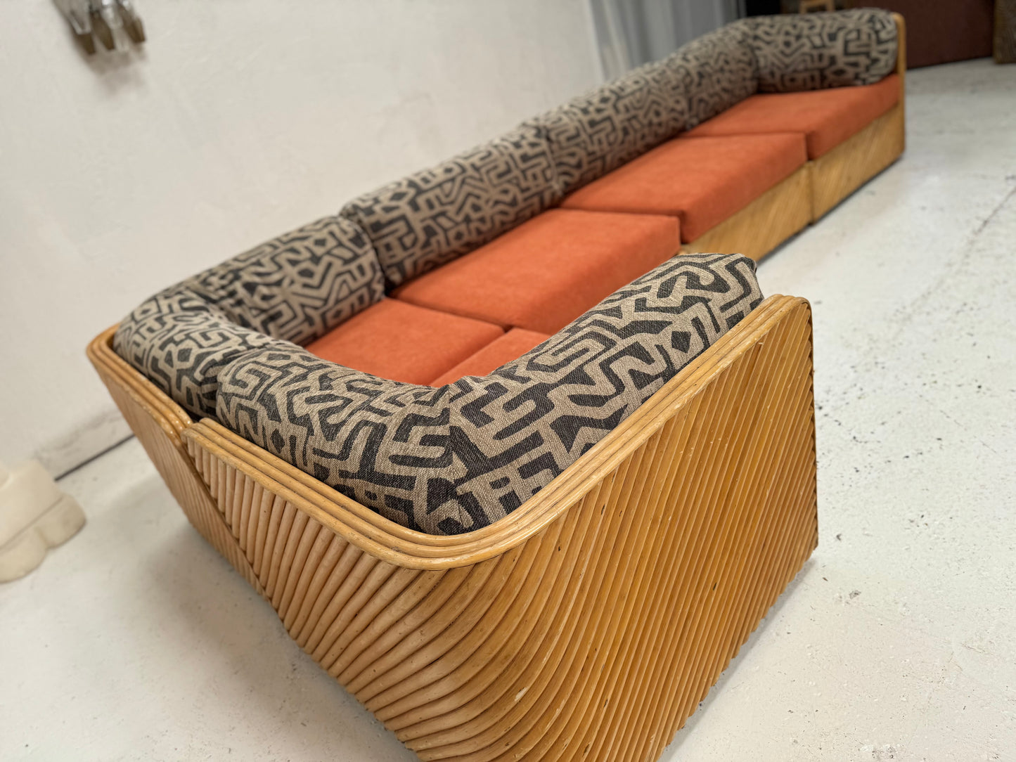 Restored Vintage Cane Modular Sofa