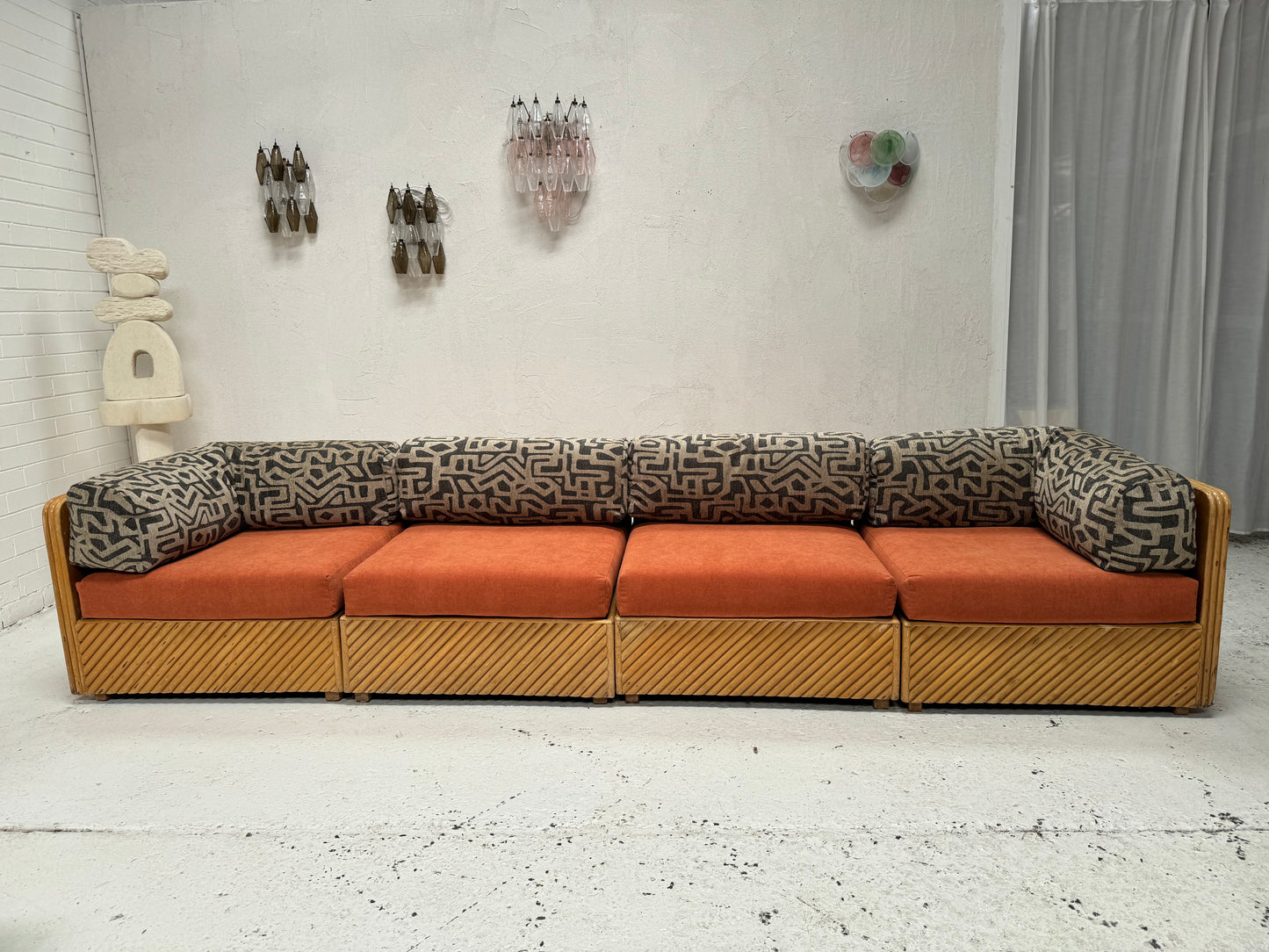 Restored Vintage Cane Modular Sofa