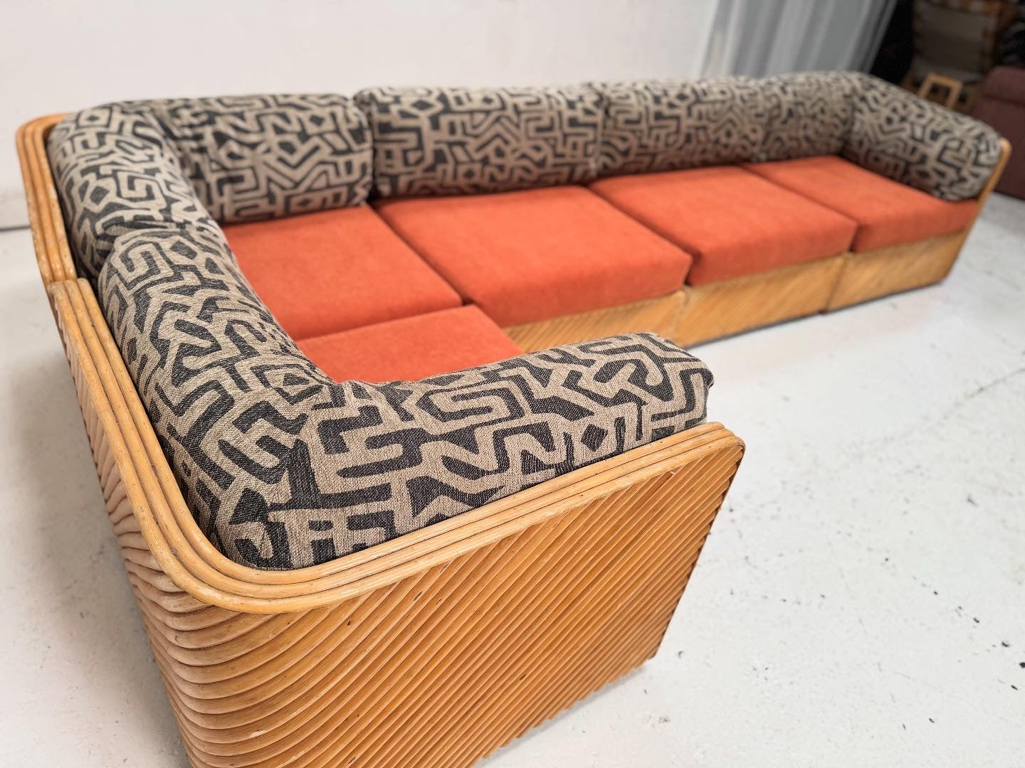 Restored Vintage Cane Modular Sofa