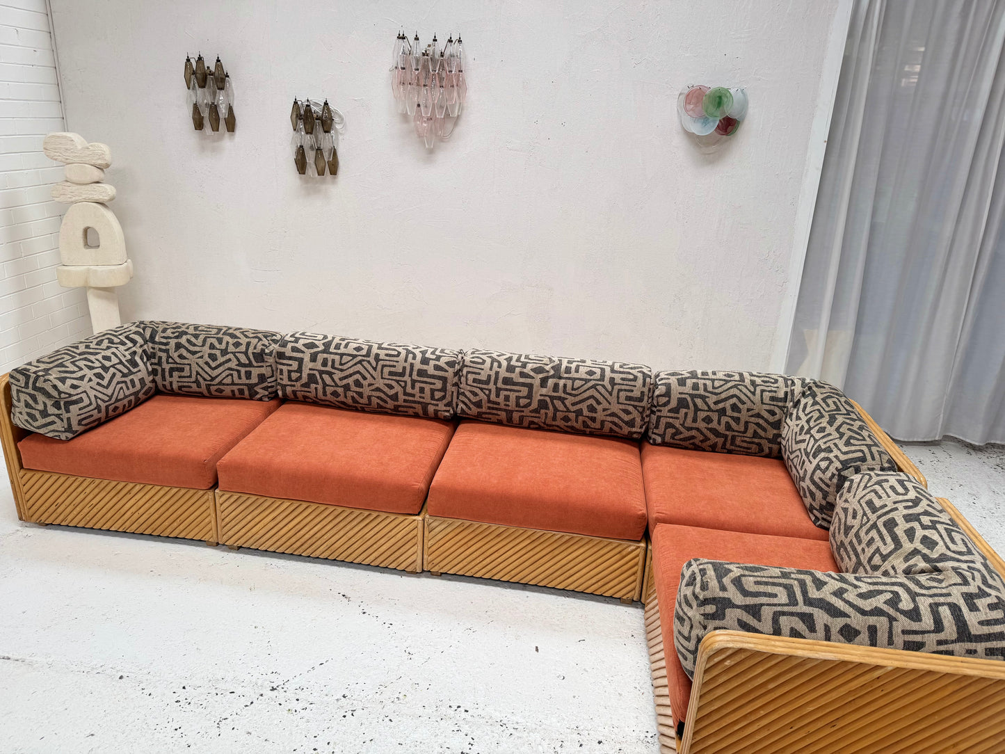 Restored Vintage Cane Modular Sofa