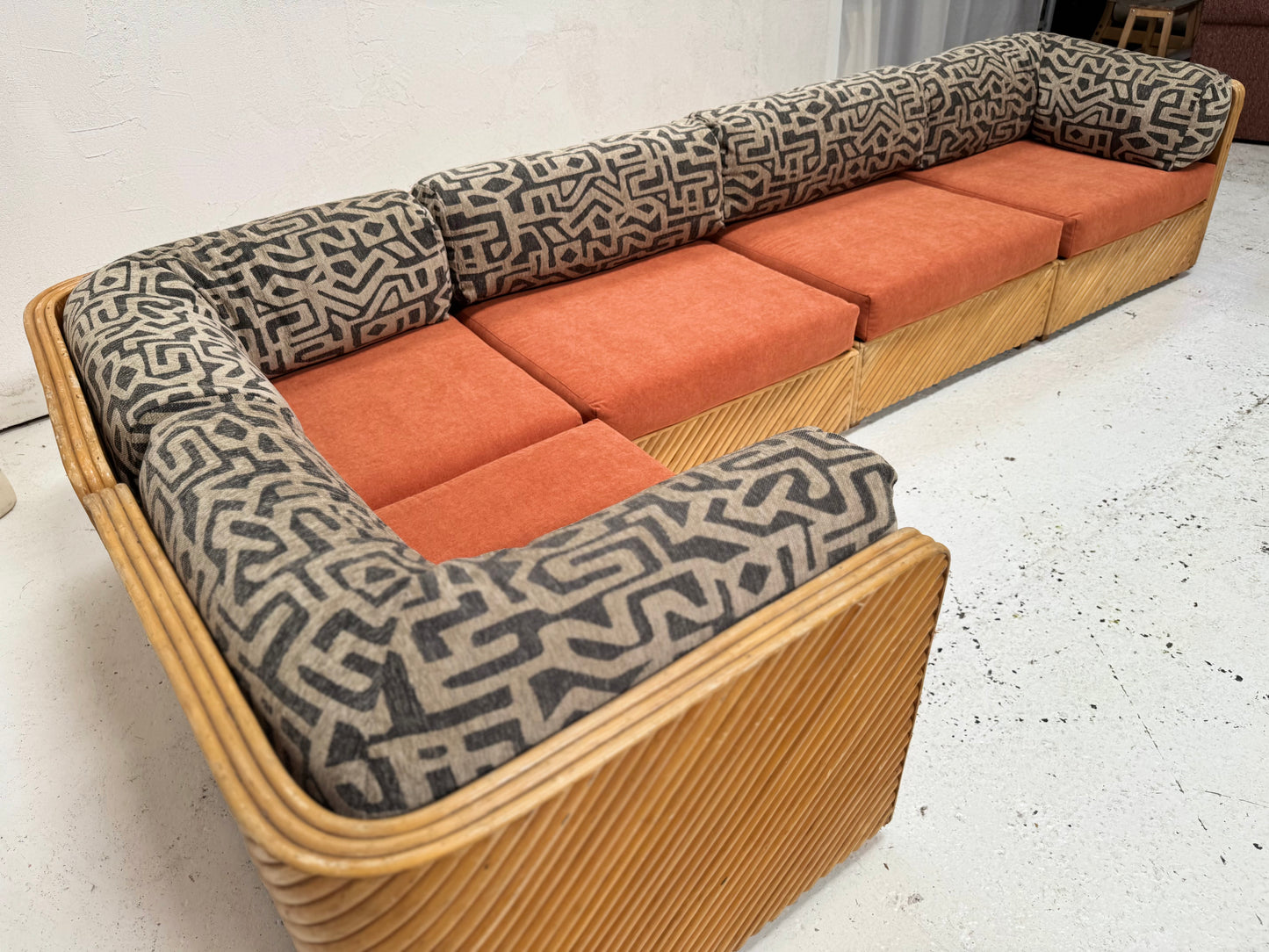 Restored Vintage Cane Modular Sofa