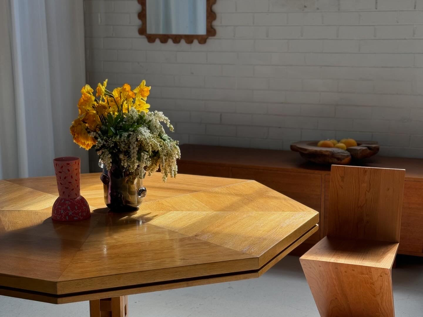 Restored Vintage Octagonal Wood Table