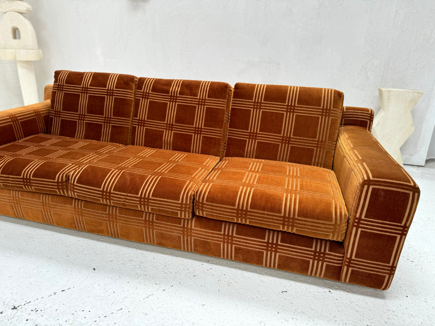 Vintage 3 Seater Sofa - Velvet Geometric Pattern