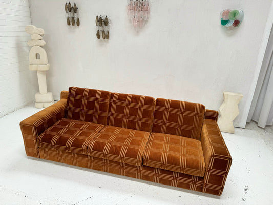 Vintage 3 Seater Sofa - Velvet Geometric Pattern