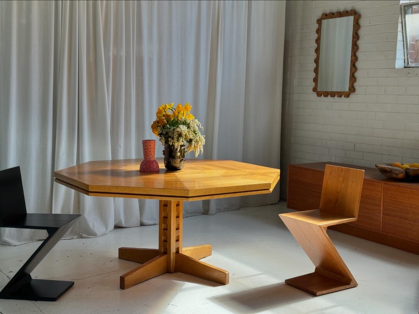 Restored Vintage Octagonal Wood Table