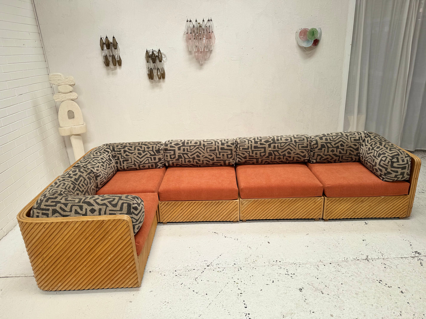 Restored Vintage Cane Modular Sofa