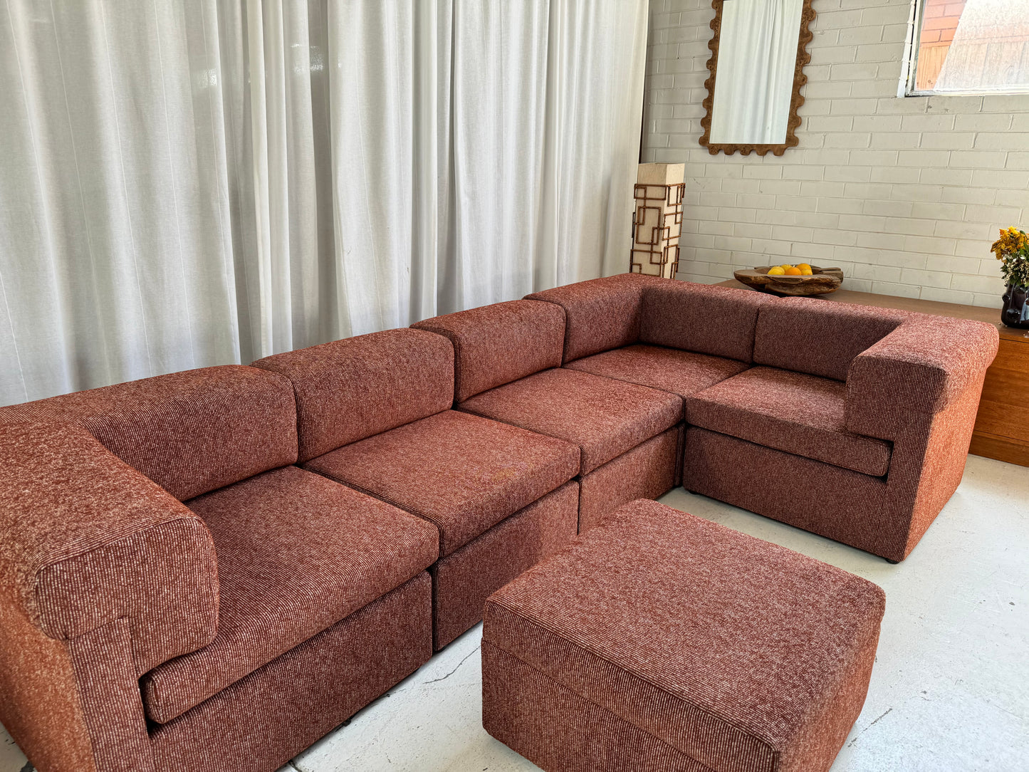 Restored 6 Piece Vintage Modular Sofa Set - Tweed Boucle