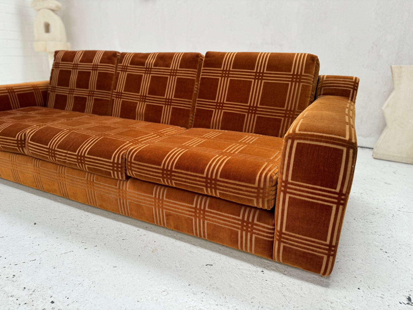 Vintage 3 Seater Sofa - Velvet Geometric Pattern