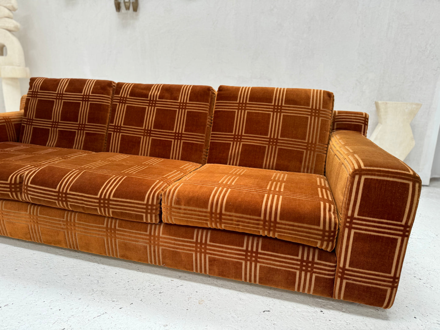 Vintage 3 Seater Sofa - Velvet Geometric Pattern