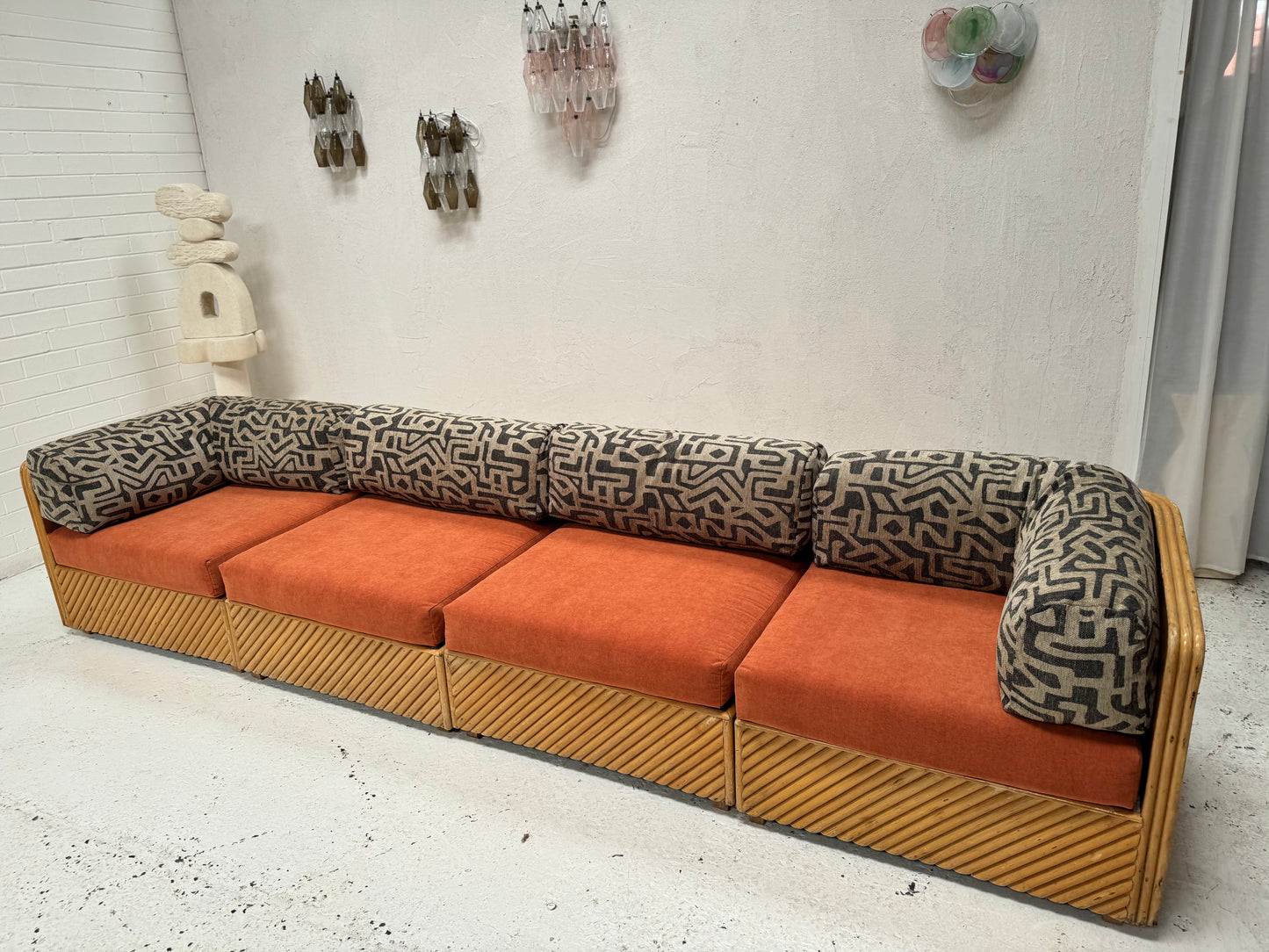 Restored Vintage Cane Modular Sofa