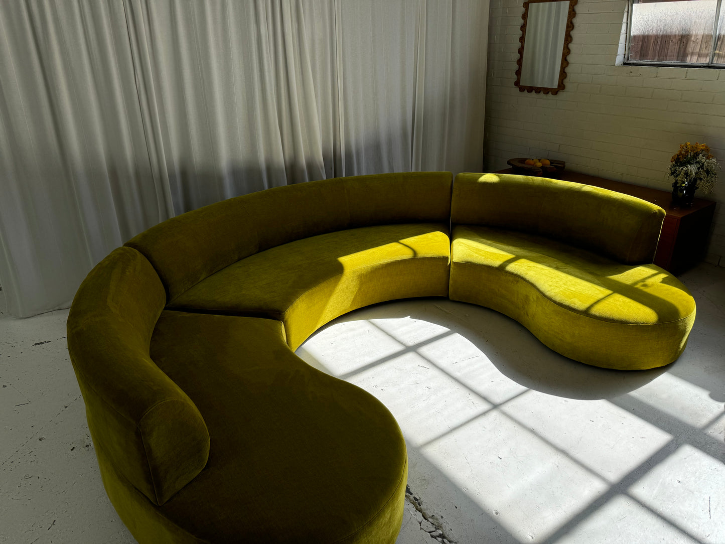 Large Chartruese Velvet Curvy Sofa Set